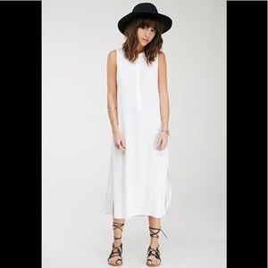 F21 • White Rayon Crinkle Side Slit Midi Dress S